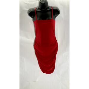 ORIGINAL Women's Red Straight-Neck Tie Open Back Ruched Bodycon Mini Dress SZ S